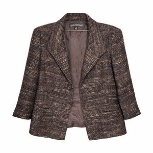 Lafayette 148 NY Brown Wool Blend Bouclé Blazer Jacket Sz 10 Quiet Luxury